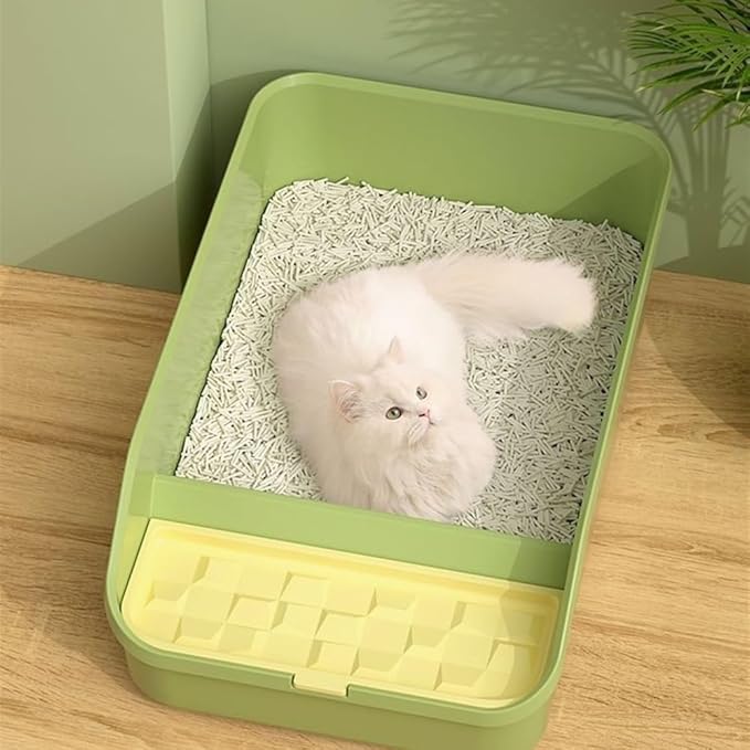 Pet Supplies, Open Top Cat Litter Box with High Sides, Semi-Closed Pan for Indoor Cats(Blue)