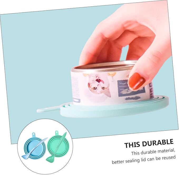 KESYOO 4pcs Pet Food Can Covers with Feeding Spoons Food-grade Silicone Seal Lids for Dog Cat Food Cans Reusable Airtight Sealers Dishwasher Safe Freshness Preserving
