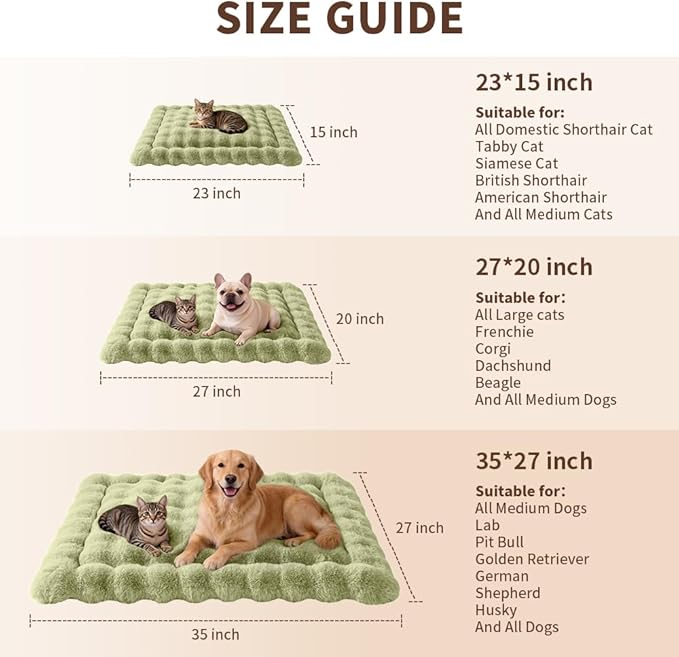 SOMAHE Cat & Dog Bed Mat, Soft Plush Faux Fur Kneading Pet Bed for 2 Cats or Small Dogs, Machine Washable Cat Sleeping Pad, Non-Slip Fluffy Pet Rug for Indoor Cats Kittens & Small Dogs, 27x20 In Green