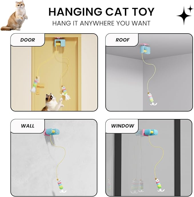 Interactive Automatic Cat Toy for Indoor Cats - Electric Door Hanging Toy with Feather Plush Caterpillar for Kittens, Fun Chase & Exercise, Cat Toys Interactive (1 Toy + 3 Accessories)