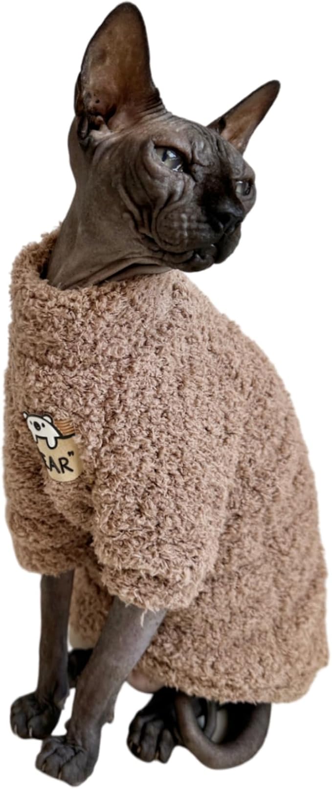 Sphynx Cat Clothes Hairless Cat Super Soft Warm Fleece T Shirt Elastic Winter Sweater Outfit, Pet Clothes for Sphynx Cat Coat for Cats and Small Dogs Apparel (Brown, X-Large)