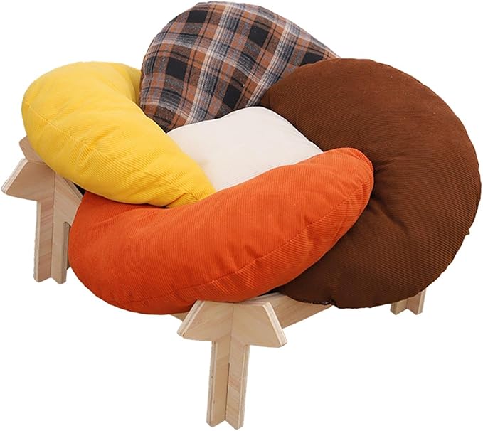 Elevated Bed Including Raised Cat Chair Dog Nesting Bed Indoor Furniture Removable Cushion Reliable Solid Wood for Small Dog Kitten