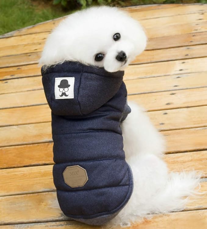 Dog Coat Rdc Pet Hoodie Cold Weather Coats Warm Dog Apparel Winter Thick Clothes Dog Cozy Jacket for Small Dog Medium Cat (L, Blue)