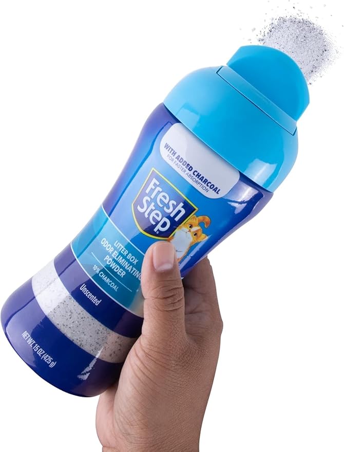 Fresh Step Litter Box Charcoal Odor Eliminator Powder, Cat Litter Deodorizer Additive with Activated Charcoal to Absorb and Control Strong Cat Litter Box Odors, 15 Oz