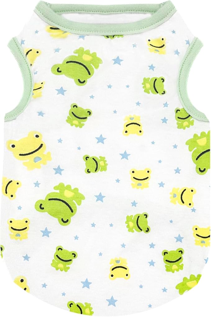 PETCARE Cartoon Dog Shirts for Small Dogs Cute Dog Clothes Green Frog Tshirt Soft Cotton Puppy Pajamas Breathable Sleeveless Pet Tank Top Spring Summer Dogs Clothes for Chihuahua Yorkie Shih Tzu