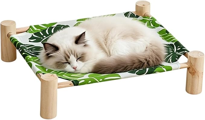 Raised Cat Bed - Wooden Dog Elevated Indoor Outdoor Bed, Cat and Dog Hammock Cot, Removable Sleeping Furniture for Home Living Room Apartment Dorm Outdoor Patio Balcony Porch Corner