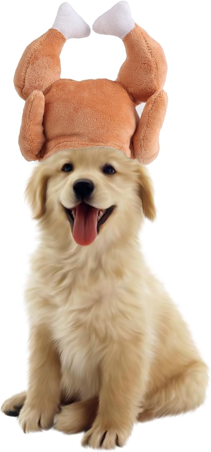 FOIMAS Thanksgiving Turkey Hat for Cat Small Dog Turkey Drumstick Costume Hat for Cat and Small Dog Thanksgiving Costume Decoration Supply