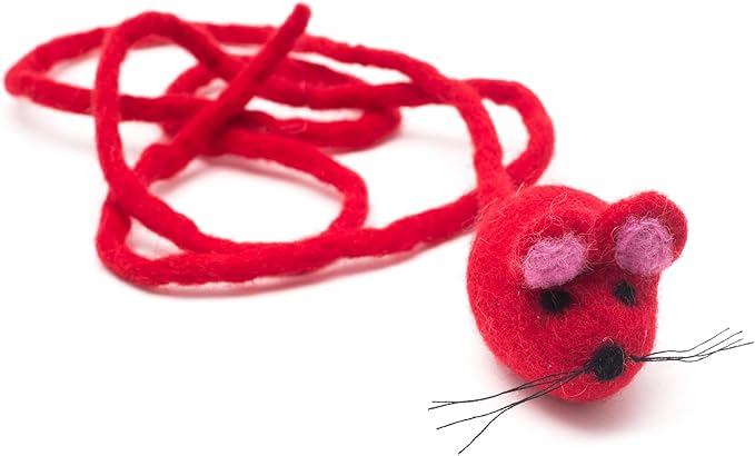 Glaciart One Felt Mouse Cat Toy β Soft Fuzzy Enrichment 100% Natural Wool - Interactive Catnip Play Cat Toy Set - Safe for Pets, Non-AZO Colored Dyes - 42β Long
