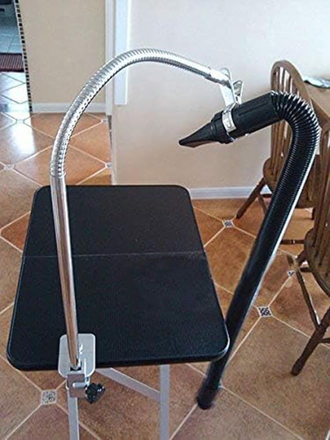 Heavy Duty Dog Pet Grooming Table Hair Dryer Stand Hose Tube Holder Hands-Free Stainless Steel Groomers Adjustable Third Arm with Clamp