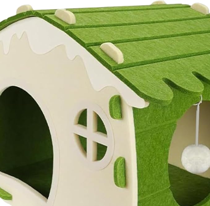 Felt Cat House Sleeping Bed Cozy Hideaway for Small Large Cats Bunny Scratch Resistant Pet Furniture- Green