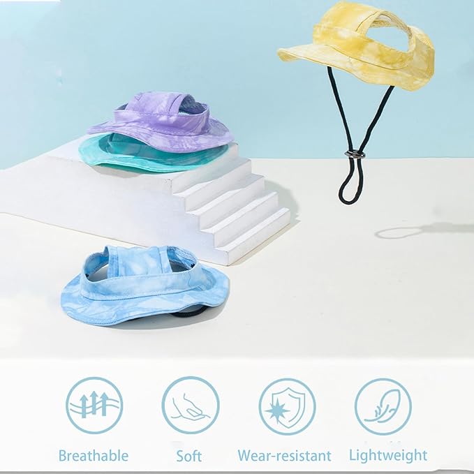 Pet Hat with Ear Holes Sunscreen Cap, Adjustable String Dog Cat Summer Sun Hat,Cat Dog Bucket Hat for Birthday Party Costume Decoration Outdoor Hiking (Pink, Medium)
