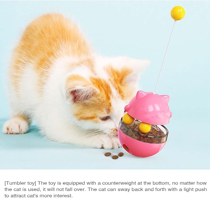 Interactive Cat Toy for Indoor Cats Wobble Treat Dispenser Ball Kitten Food Dispenser & Puzzle Feeder Balls & Enrichment Toys & Mental Stimulation Interactive Brain Game (Pink)