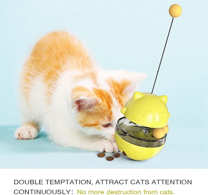 Interactive Cat Toy for Indoor Cats Wobble Treat Dispenser Ball Kitten Food Dispenser & Puzzle Feeder Balls & Enrichment Toys & Mental Stimulation Interactive Brain Game (Yellow)