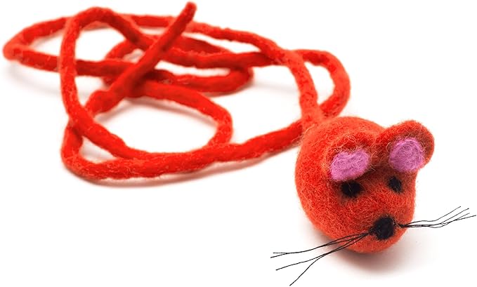 Glaciart One Felt Mouse Cat Toy β Soft Fuzzy Enrichment 100% Natural Wool - Interactive Catnip Play Cat Toy Set - Safe for Pets, Non-AZO Colored Dyes - 42β Long