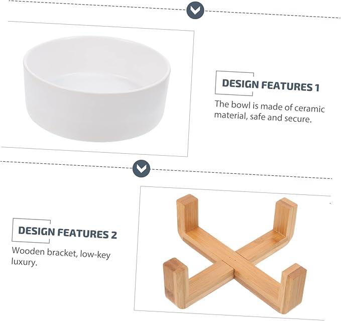 Practical Elevated Dog Bowl Ceramic Cat Feeding Watering Supplies Structure Non-Slip Wooden Shelf