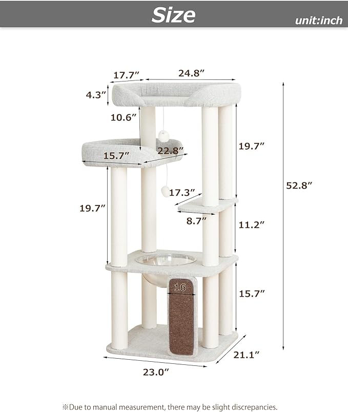 Cat Tree for Large Cat, Modern Senior Friendly Cat Tower with Wide Shelves Low Step, Cotton Scratching Posts, Super Sturdy Base, Cozy Perches, and Interactive Toys (Gray)