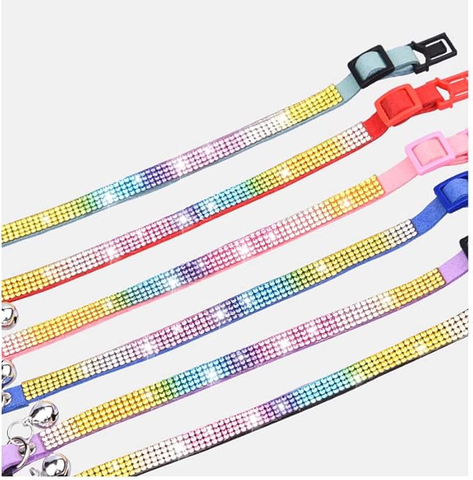 CHUKCHI Cat Collar Breakaway Bling Diamond Rhinestone with Bell Adjustable for Cats and Kitten Girl boy (Blue)