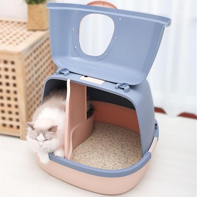 Pet Supplies, Enclosed Cat Litter Box with Leakproof Pedal & Scoop,Easy Clean Large Kitty Toilet(Gray)