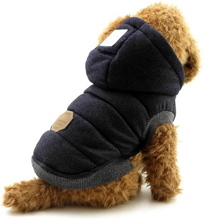 Fleece Dog Hoodie Winter Coat for Small Boy Dog Cat Puppy Cotton Hooded Jacket Chihuahua Clothes Blue M