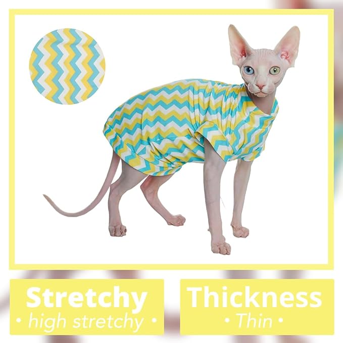 Sphynx Cat Cooling Shirt for Summer, Quick Dry Shirt Breathable UPF 50+ Shirt for Cats & Small Dogs Apparel, Summer Vest for Cats (Waves, XX-Large(11-14lbs))