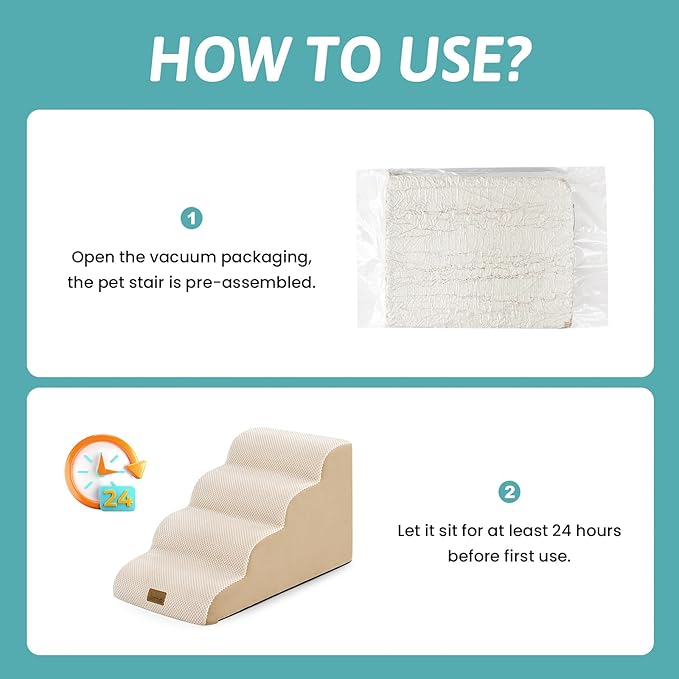 COZY KISS Dog Stairs for Small Dogs 15.7" H, 4-Step Sturdy Foam Dog Steps for Couch and Bed, Curved Pet Stairs for Puppy and Older Cat, Doggie Ladder with Washable Cover, 15.7x28.3x15.7 inch, Beige