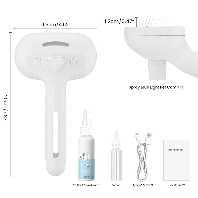 Pet Steam Brush for Dog & Cat, 4-in-1 Upgrade Steam Grooming Brush for Shedding and Hair Removal, Self Cleaning Spray Comb with Gentle Cool Mist for Long Haired Pets, Includes Waterless Shampoo