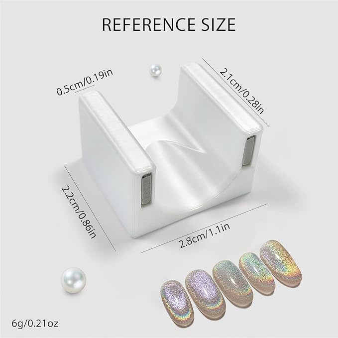 5D Nail Magnet Tool for Cat Eye Gel Polish - Strong Magnet, Non-Slip Finger Stand, Beginner Friendly Manicure Tool for DIY Home & Salon Use (NAT278-White)