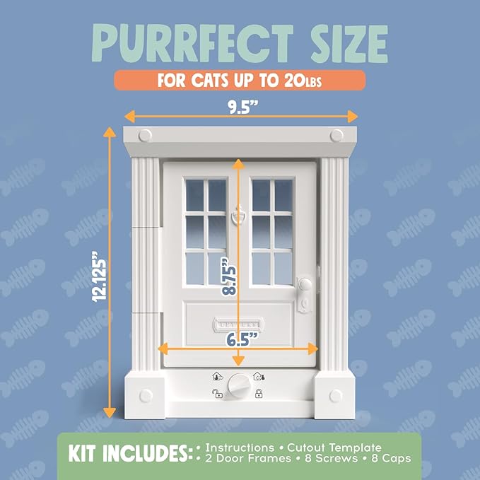 Purrfect Portal Exterior and Interior Cat Door, 4-Way Locking Magnetic Cat Flap for Solid & Hollow Core Doors, Outdoor Pet Door for Cats & Small Dogs, Easy Install Secure Exterior Cat Door