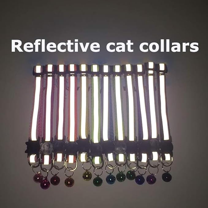 Reflective Safety Cat Collar with Bell, Nylon Adjustable Breakaway Collar 6-Pack Assorted Colors