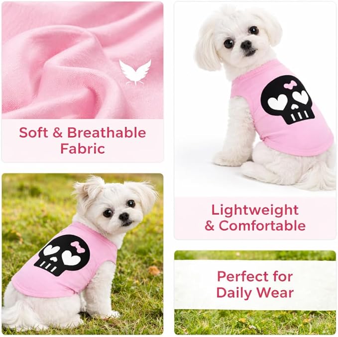 Petitebella Black Skull Face Puppy Dog Shirt (Pink, Medium)