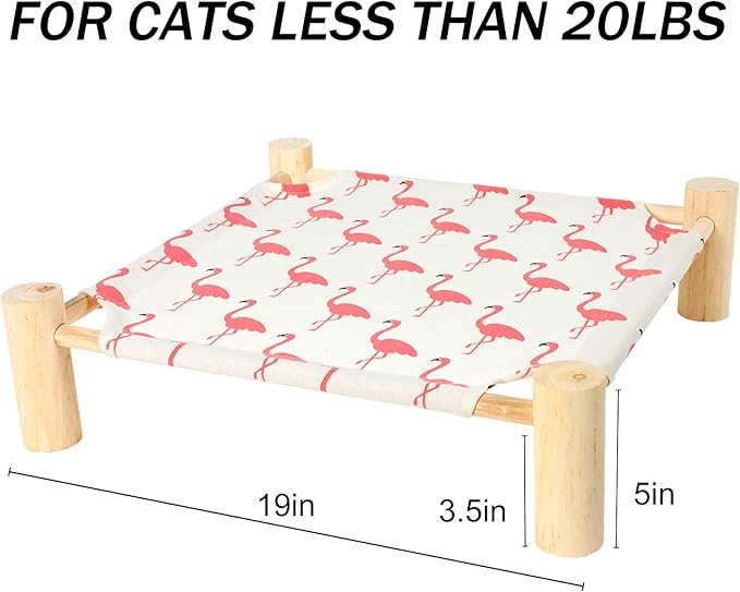 Patas Lague Cat and Dog Hammock Bed for Small Dogs, Brethable Wooden Cat Pet Rabbit Elevated Cooling Outdoor Bed Cots Furniture for Summer Flamingo