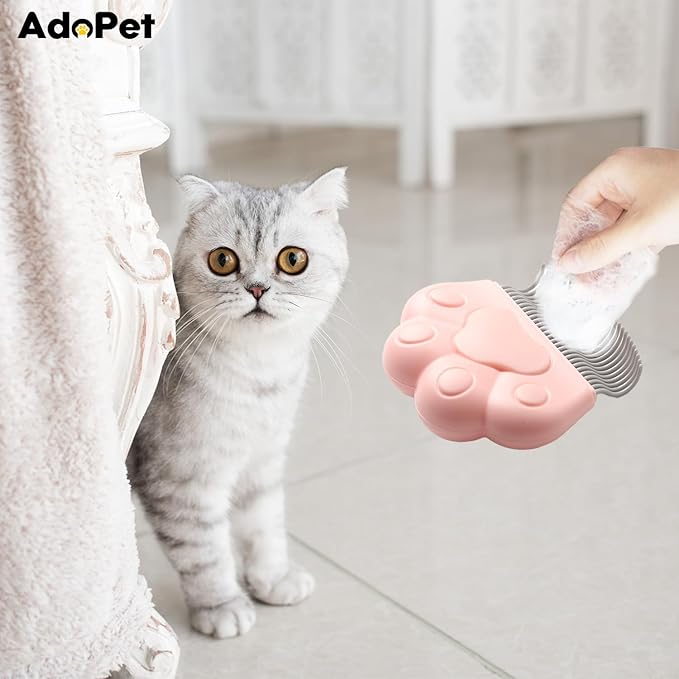 Pet Grooming Comb 2 Pack Paw Shape Brushes for Cats and Dogs – Blue and Pink Portable Massage Comb with Ergonomic Handle – Durable Wear-Resistant Brush for Shedding, Loose Fur, Tangles and Dander