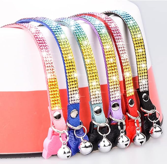 CHUKCHI Cat Collar Breakaway Bling Diamond Rhinestone with Bell Adjustable for Cats and Kitten Girl boy (Red)
