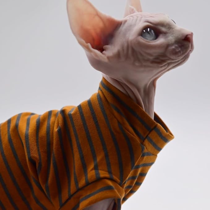 Cotton Sphynx Cat Clothes Spring and Summer Thin High Elasticity Devon Rex, Konish Clothes Hairless Cat Clothes Cat Apparel for Small Cats and Dogs (Brown, Large)