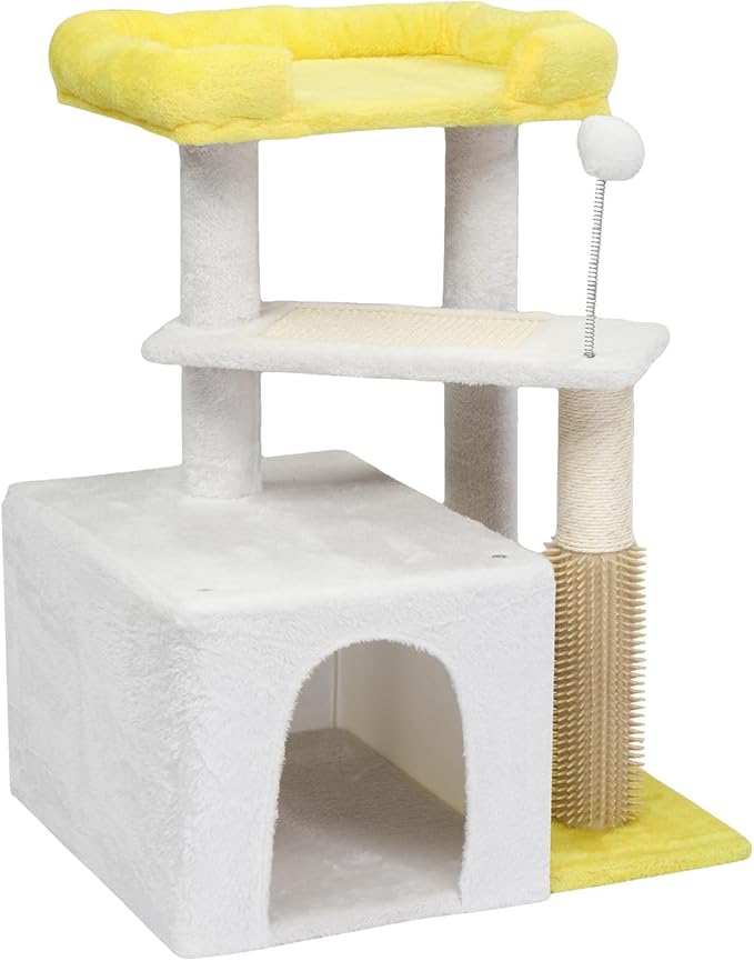 Cute Cat Tree,Cat Tree Tower for Indoor Cats,Adult Cat Tower with Scratching Post & Cat Condo,Sisal Scratching Posts,Padded Top Bed for Kittens,Cat Furniture Activity Center House (Yellow)