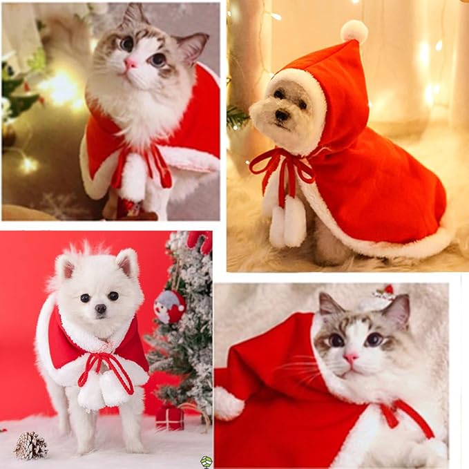 ANIAC Pet Christmas Costume Poncho Cape with Hat Santa Claus Cloak for Cats and Small Dogs Red Christmas Dog Costume Holiday Cat Outfit (Small)…