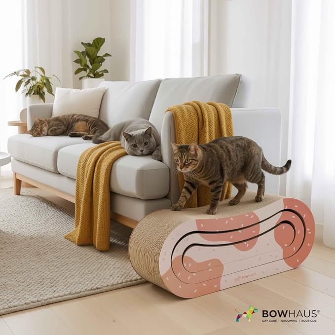 BOWHAUS 3 in 1 Cat Scratch Board, Cat Scratcher Lounger for Indoor Cat, Cardboard Cat Scratcher, Durable & Long-Lasting Infinity Cat Scratcher, Reversible Scratching Pads for Protecting Furniture