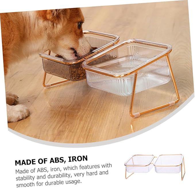 Elevated Cat Bowl with Iron Stand Abs Feeding and Water Feeder for Pets Stable Anti-tip Design Dual Bowls for Cats and Dogs Easy to pet Feeding Watering Station