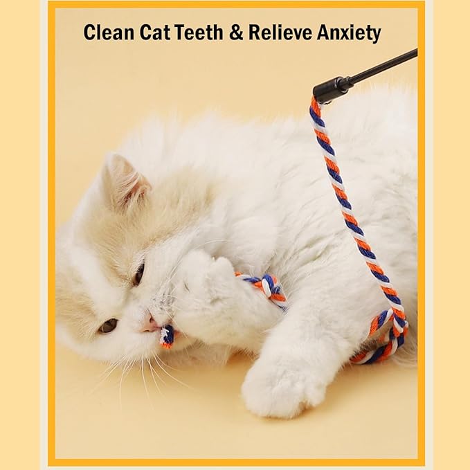 KABASI 3PCS Cat String Wand Toys, Colorful Interactive Cats Teaser Wand with Bell, Plush Srtip Teaser Toy Cat Rope Stick for Indoor Kitten Having Fun Exerciser Playing