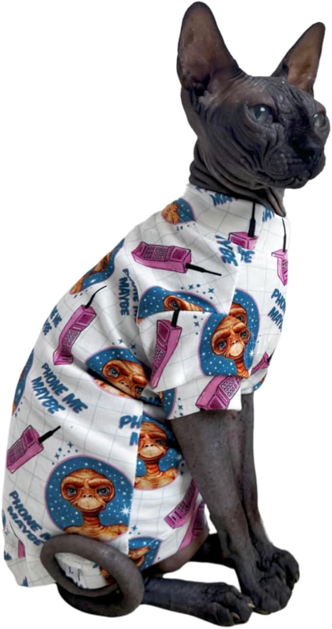 Limited Edition Sphynx Cat T-Shirts Elastic Hairless Cat Sweatshirt Pet Kitten Clothes Round Collar Kitten Shirts Vest Cats & Small Dogs Apparel (Alien, S (3.3-4.4 lbs))