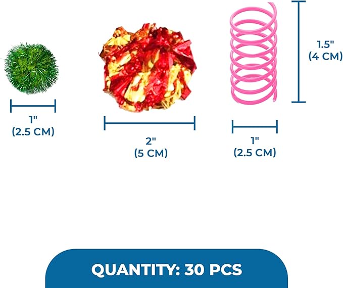 SunGrow Cat Toy Variety Pack, Feline Entertainment for Indoor Kitten, Lightweight, Colorful, Pet Interactive Chase Toys, Activity Tool, Cat’s Supplies & Accessories, 30 Pcs per Pack