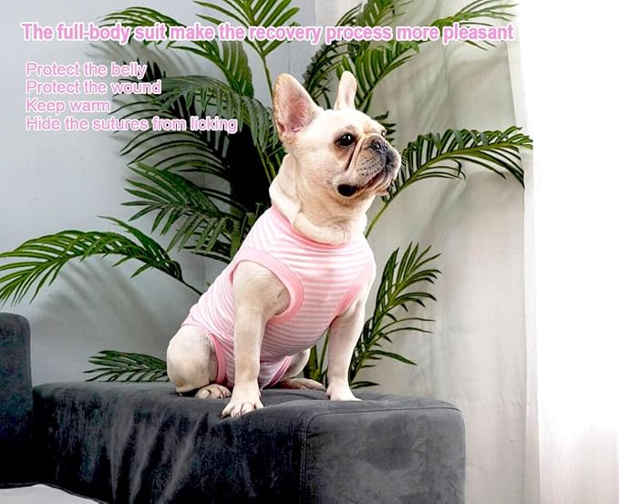 Dog Pink Recovery Suit for Large Female Spay,Male Dog Surgery Suit,Narrow Pink-White 3XL