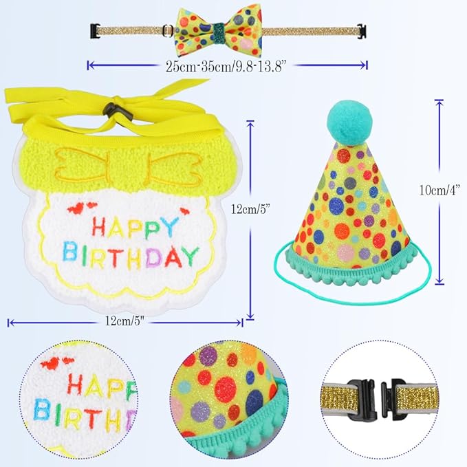 Cat Birthday Party Supplies, Girl Boy Cat Kitten Birthday Bandana Hat Numbers Decorations Outfits Set, Yellow