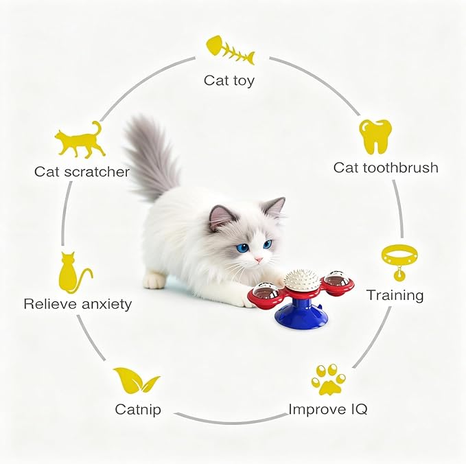 Interactive Cat Toys & Treat Dispenser with Catnip Ball - Chew, Scratch, Rub & Teeth Grooming Toys for Indoor Cats, BPA-Free, Sturdy TPR(Yellow)