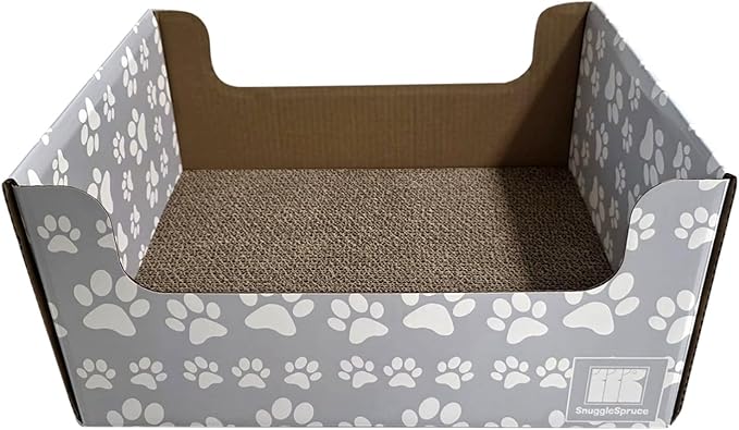 SnuggleSpruce Cardboard Cat Scratcher Box & Bed β 2-in-1 Reversible Scratch Pad for Indoor Cats β Heavy Duty Corrugated, Furniture Protector, 16"x13"x7.5", Gray