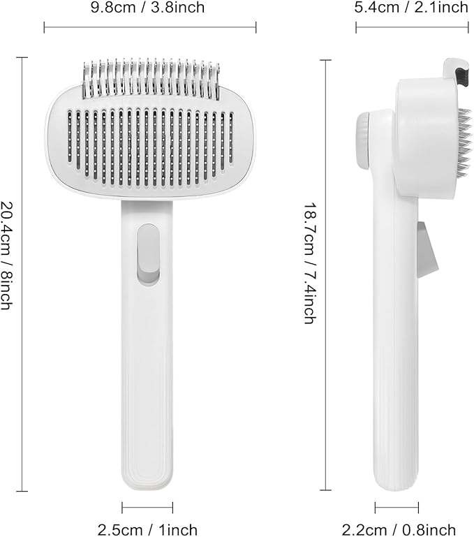 Self Cleaning Slicker Brush for Dogs Cats, Deshedding Dematting Grooming Tool for Long Haired Pets, Removes Matted Fur & Tangles, White