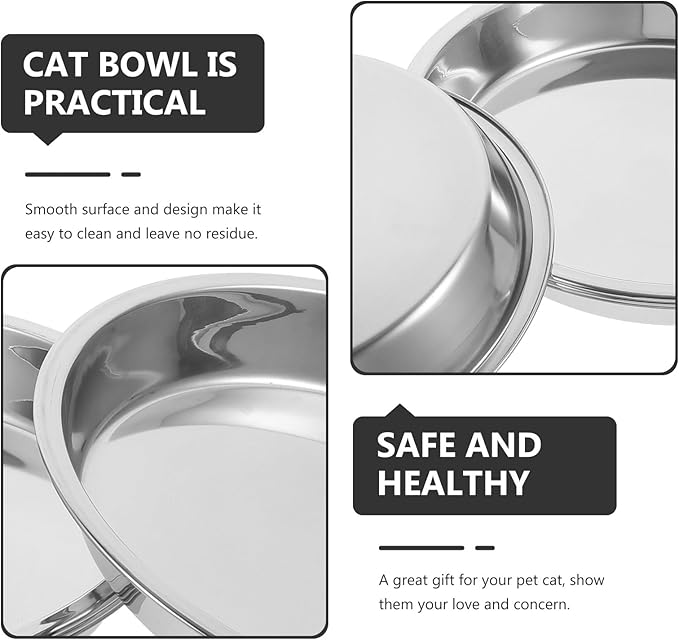 OUNONA 4pcs Stainless Steel Cat Bowls 22cm Multi-Function Metal Pet Basins Wear-Resistant Food Bowls for Household Kitten Feeding and Watering Supplies