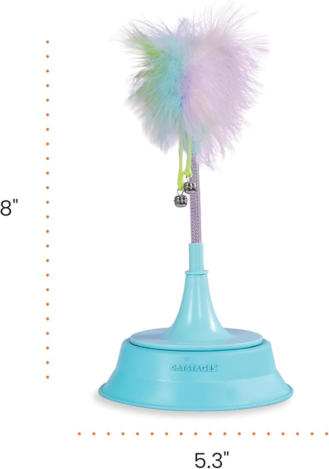 Catstages 2-in-1 Spring Teaser Cat Toy – Bouncy Interactive Cat Ball Track Add-On with Feathers & Bells, Blue