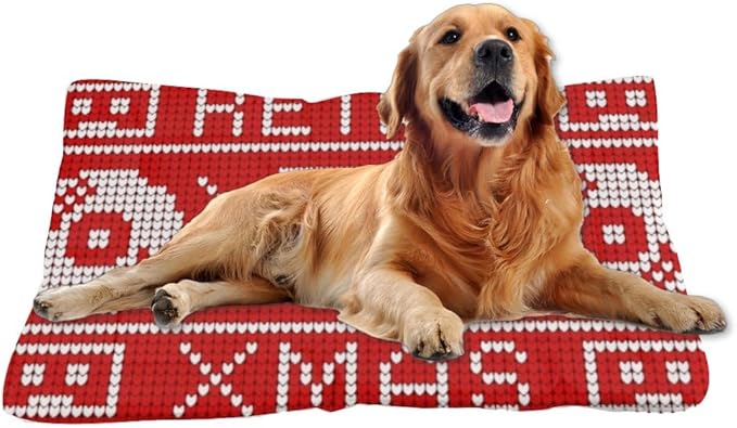 Retro Christmas Sweater Pattern Pet Mats Anti Chew Dog Bed Dog Beds for Crate Bed Mat Flat Non- Slip Bottom Room Furniture Multi- Scenario Cat Mat Gift Printed Pet Beds 24× 18 Inch