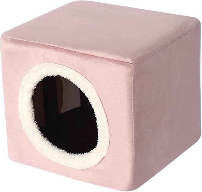 Baoblaze Cat House Cat Bed for Hideaway Furniture Sturdy Covered Cat Bed Cave Pet Condo for Cats Exercising Sleeping, Pink